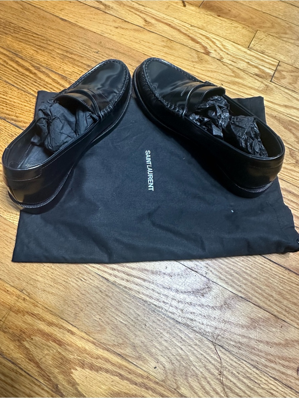 Saint Laurent Black Leather Penny Loafers